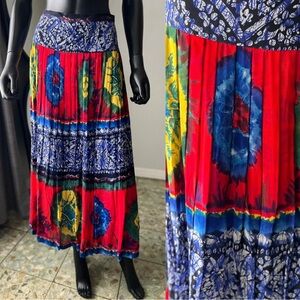Colorful Tie-Dye Midi Skirt silk
